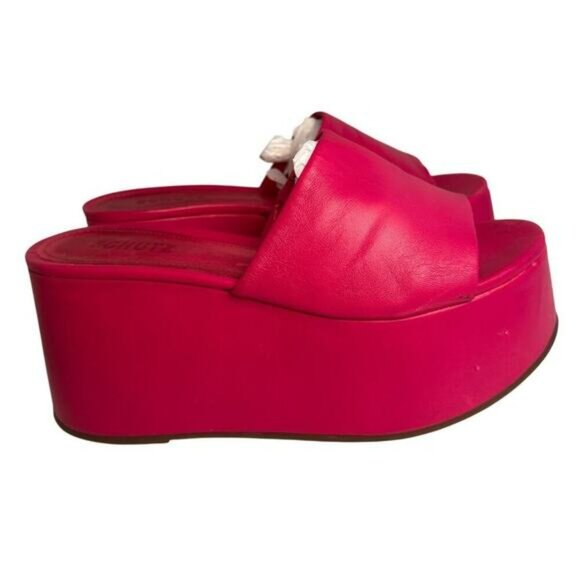 Schutz Hot Pink Leather Platform Wedge Sandals Sz 7.5 Barbie Y2K Chunky Festival - Picture 11 of 16